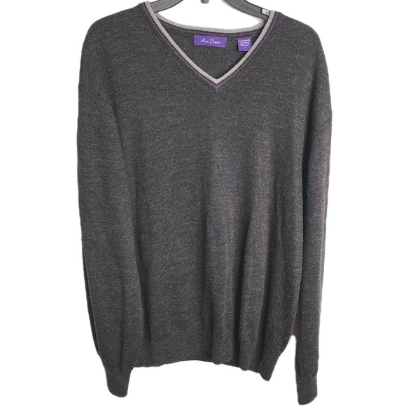 Alan Flusser Other - Alan Flusser Sweater Mens Large Gray Purple V Neck Merino Wool Blend Lightweight